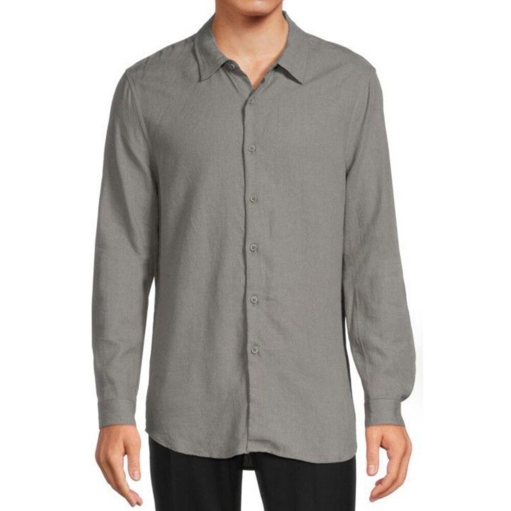 Onia Dress Shirt XL Mens Linen Blend Charcoal Gray Button Up Long Sleeve msrp175